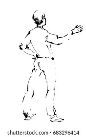 VectorCreativity literature poet . A man stands with his back and tells something. Politician leader or lawyer