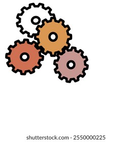 vector,Different colored gears but can work together as a unity, 4 of them are orange, brown, purple, white.