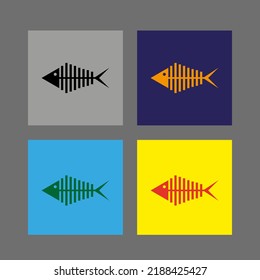 Vectordrawing fish. Icon skeleton fish, silhouette colorful flat style