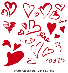 Conjunto de design vetorial de amor para objeto vetorial editável. O coração rabisca. Manuscrito Dia dos Namorados
