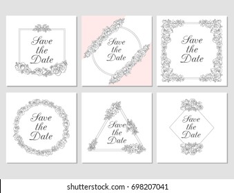 Vectored Rose Frames, Ink Drawn Floral Ornaments, Salmon Pink Flower Backgrounds