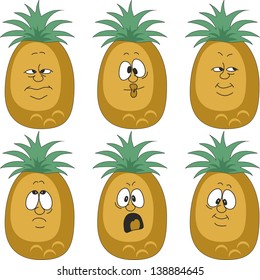 Vector.Emotion cartoon pineapple set 003