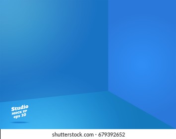 Vector,Empty Blue Studio Room With Corner Background ,Template Mock Up For Display Or Montage Of Product,Business Backdrop