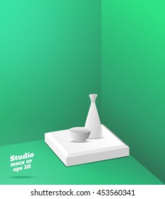 Vector,Empty green studio room with corner background ,Template mock up for display or montage of product,Business backdrop