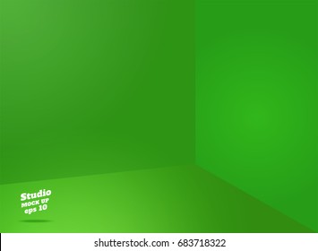 Vector,Empty green studio room with corner background ,Template mock up for display or montage of product,Business backdrop.