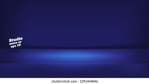 Vector,Empty neon style dark blue color studio table room background ,product display with copy space for display of content design.Banner for advertise product on website