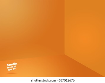 Vector,Empty Orange Studio Room With Corner Background ,Template Mock Up For Display Or Montage Of Product,Business Backdrop.
