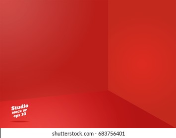 Vector,Empty Red Studio Room With Corner Background ,Template Mock Up For Display Or Montage Of Product,Business Backdrop.