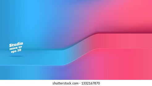 Vector,Empty slope step neon blue gradient to vivid pink studio table room background ,product display with copy space for display of content design.Banner for advertise product on website