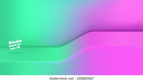 Vector,Empty slope step neon green gradient to vivid pink studio table room background ,product display with copy space for display of content design.Banner for advertise product on website