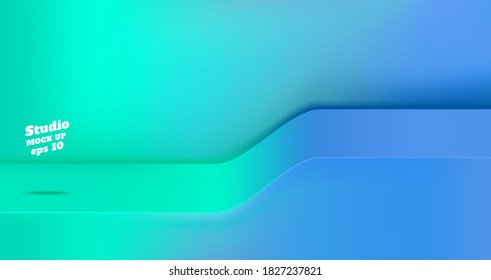 Vector,Empty slope step neon mint green gradient to blue studio table room background ,product display with copy space for display of content design.Banner for advertise product on website