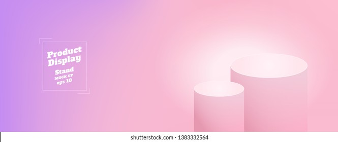 Vector,Empty subtle gradient purple to pink color studio round kiosk stand background ,product display with copy space for display of content design.Banner for advertise product on website