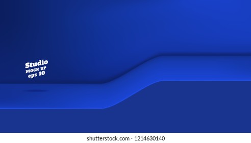 Vector,Empty vivid blue color studio table with slope step room background ,product display with copy space for display of content design.Banner for advertise product on website.