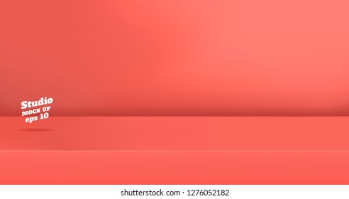 Vector,Empty vivid coral pink color studio table room background ,product display with copy space for display of content design.Banner for advertise product on website