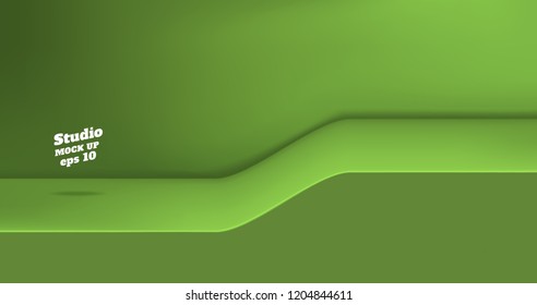 Vector,Empty vivid lime green color studio table with slope step room background ,product display with copy space for display of content design.Banner for advertise product on website