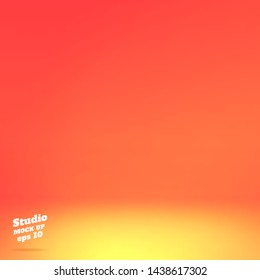 Vector,Empty vivid orange studio room background .Template mock up for display or montage of product,summer backdrop.