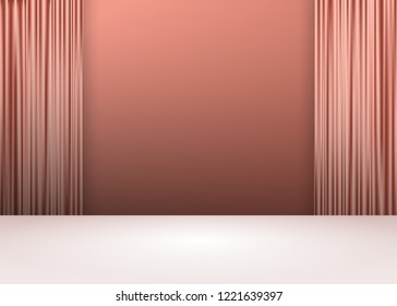 Vektor,Leere lebendige rosa goldene Studio-Tischraum Hintergrund,Produktanzeige mit Kopienraum für die Anzeige von Content-Design.