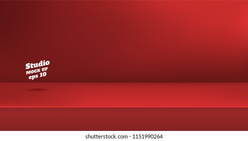 Vector,Empty vivid red color studio table room background ,product display with copy space for display of content design.Banner for advertise product on website