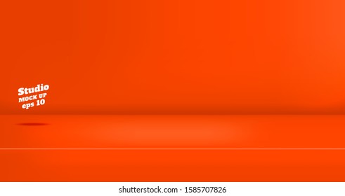 Vector,Empty vivid red orange color studio table room background ,product display with copy space for display of content design.Banner for advertise product on website.lush lava color trend