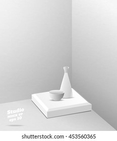 Vector,Empty white studio room with corner background ,Template mock up for display or montage of product,Business backdrop