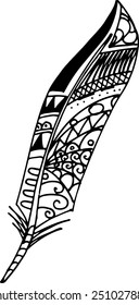 Vectorfeathers on a white background Illustration is created from a personal sketch by trace. Series of doodle feather.
