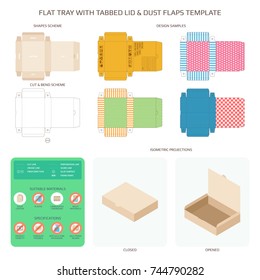Vectorflat tray with tabbed lid and dust flaps templates set