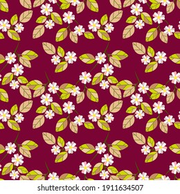 Vector-floral, blooming apple twig
seamless pattern, colorful art.