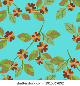 Vector-floral, blooming apple twig
seamless pattern, colorful art.