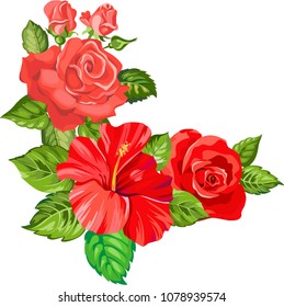 vector.flowers corner with red roses