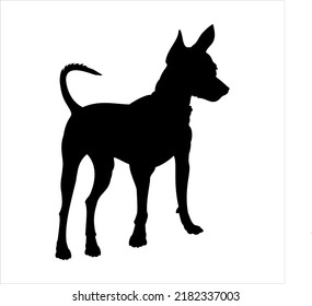 Vector-graphic illustration, black silhouette of a dog, isolated on a white background