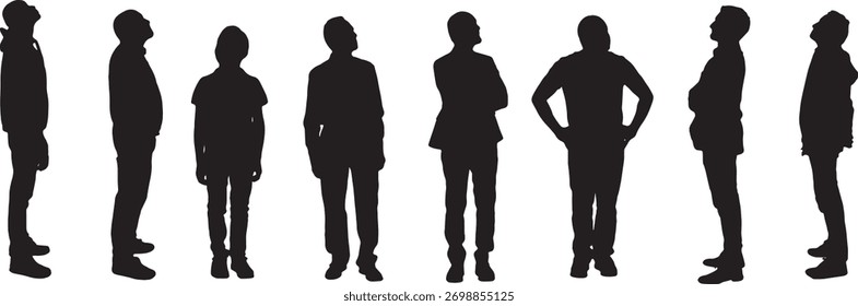 vector,group of men standing and looking up 