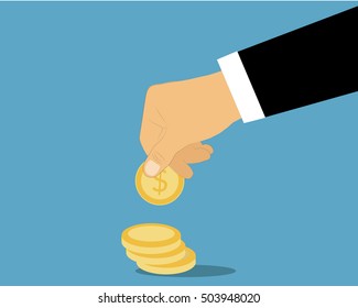 Vector,Hand put coin to money 
