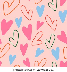 Vector.Hearts Doodle.Abstract Seamless Pattern of hearts on a Pink background. Hand drawn illustration for poster or cover, packaging. Modern grunge texture. Print for textiles.Love.Holiday. EPS 10