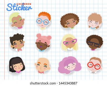 Vectorial avatar set. Sticker of children faces.