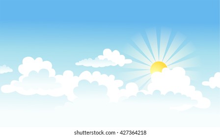 Vectorial background with the sun and clouds