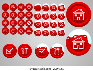 Vectorial buttons with different kind of web symbols with and without snow on top