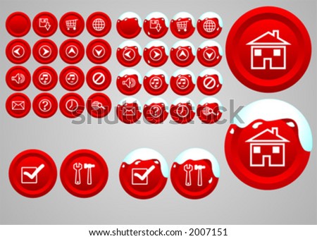 Vectorial buttons with different kind of web symbols with and without snow on top