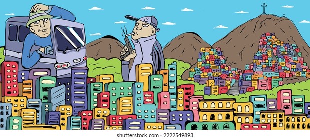 ilustración vectorial ciudad y personajes dibujada a mano lima perú