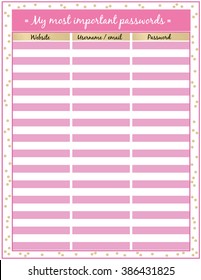 Vectorial design pink and glam for keeping  track of your most important passwords