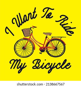 the vectorial drawing pattern on a bicycle is designed for t-shirts on a yellow background.eps