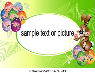 vectorial easter print-holder and text with a young hare and eggs