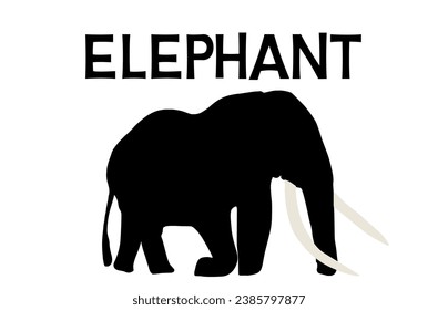 Vectorial elephant silhouette drawing and text