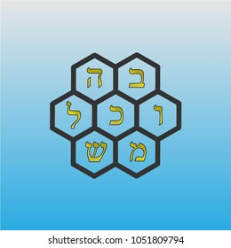 Vectorial execution of Hebrew letters in honeycombs.