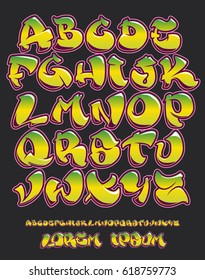 Vectorial font in graffiti hand written style. Capital letters alphabet. Fully customizable colors.