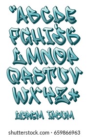 Vectorial font in graffiti hand written 3D style. Capital letters alphabet.