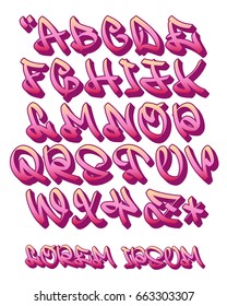 Vectorial font in graffiti hand written 3D style. Capital letters alphabet. Isolated on white background.