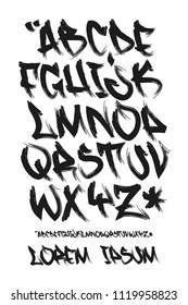 Vectorial font in grunge marker graffiti hand written style. Capital letters alphabet.