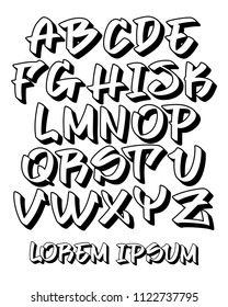 Vectorial font in readable graffiti hand written 3D style. Capital letters alphabet. Customizable colors.