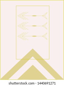 Vectorial geometric golden lines with three arrows and pink background