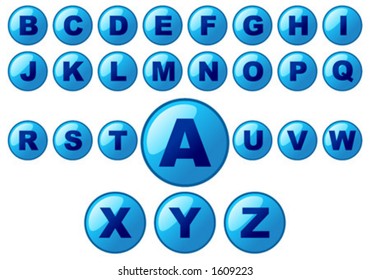 Vectorial glass buttons with the alphabet